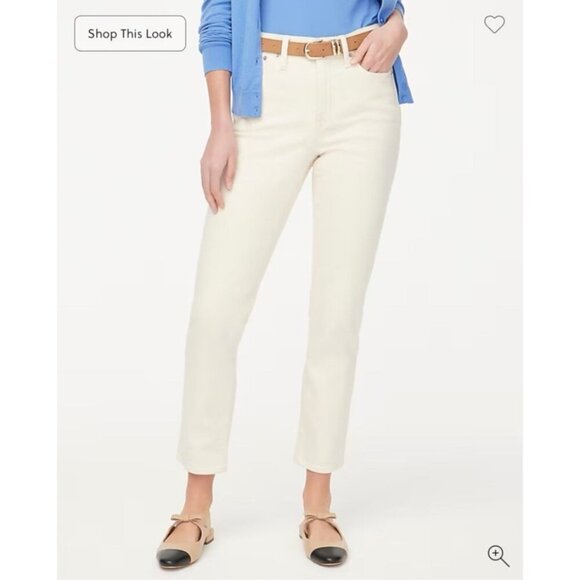 J.Crew Essential Straight Leg All Day Stretch High-Rise Jeans Ecru Size 27P - Picture 1 of 13